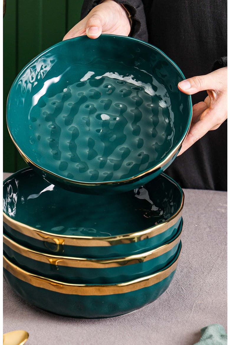 Florian Porcelain 4-Piece Pasta Bowl Set, Alternate, color, Green