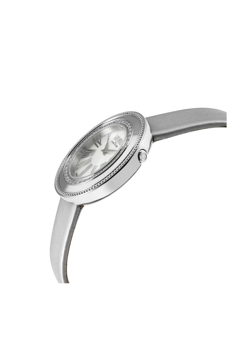 Gandria Diamond Bezel Mother-of-Pearl Dial Leather Strap Watch, 36mm, Alternate, color, SILVER