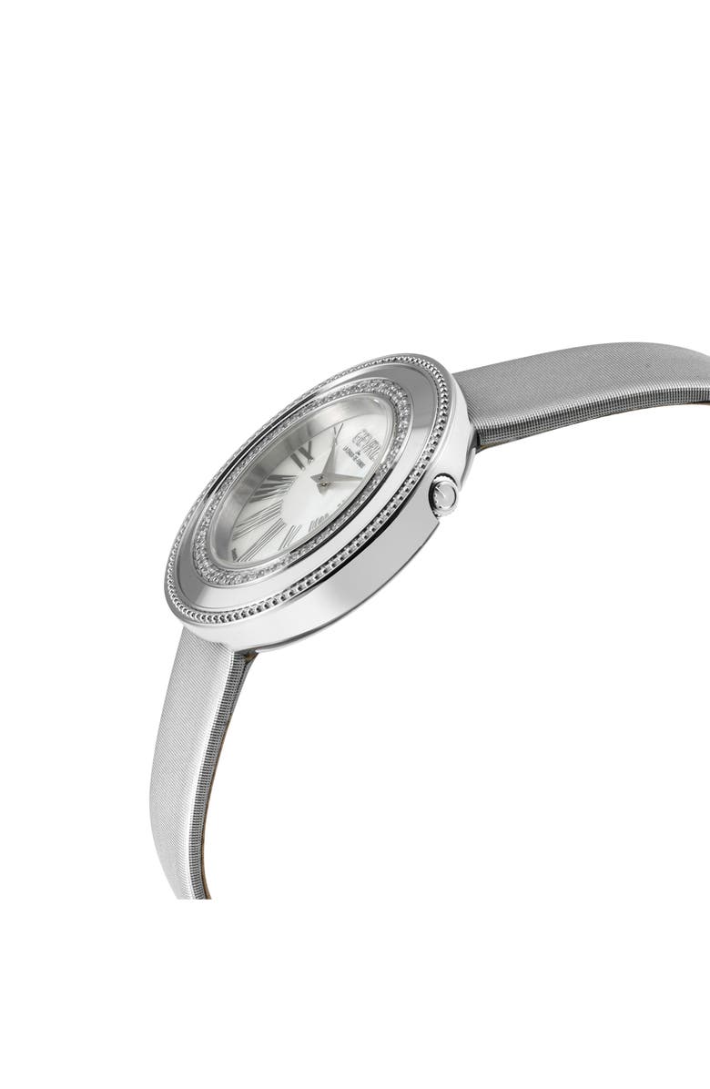 GEVRIL Gandria Diamond Bezel Mother-of-Pearl Dial Leather Strap Watch, 36mm, Alternate, color, Silver