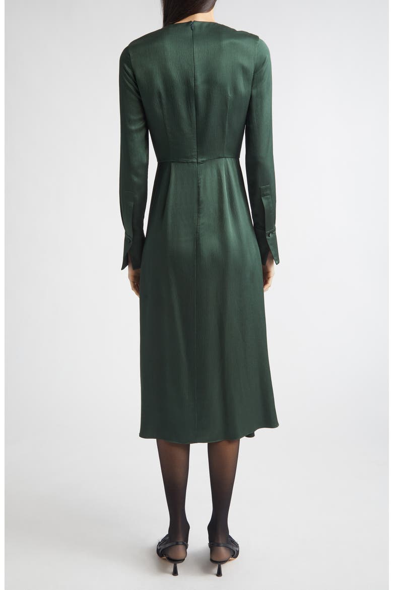 Embroidered Long Sleeve Satin Seersucker Midi Dress, Alternate, color, FOREST GREEN