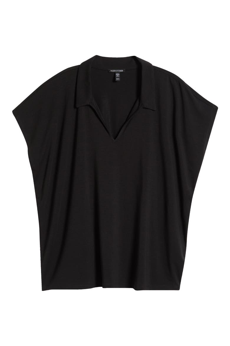 Boxy Johnny Collar Jersey Top, Alternate, color, BLACK