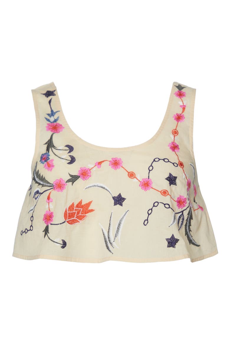Floral Embroidered Cotton Crop Tank, Alternate, color, ECRU