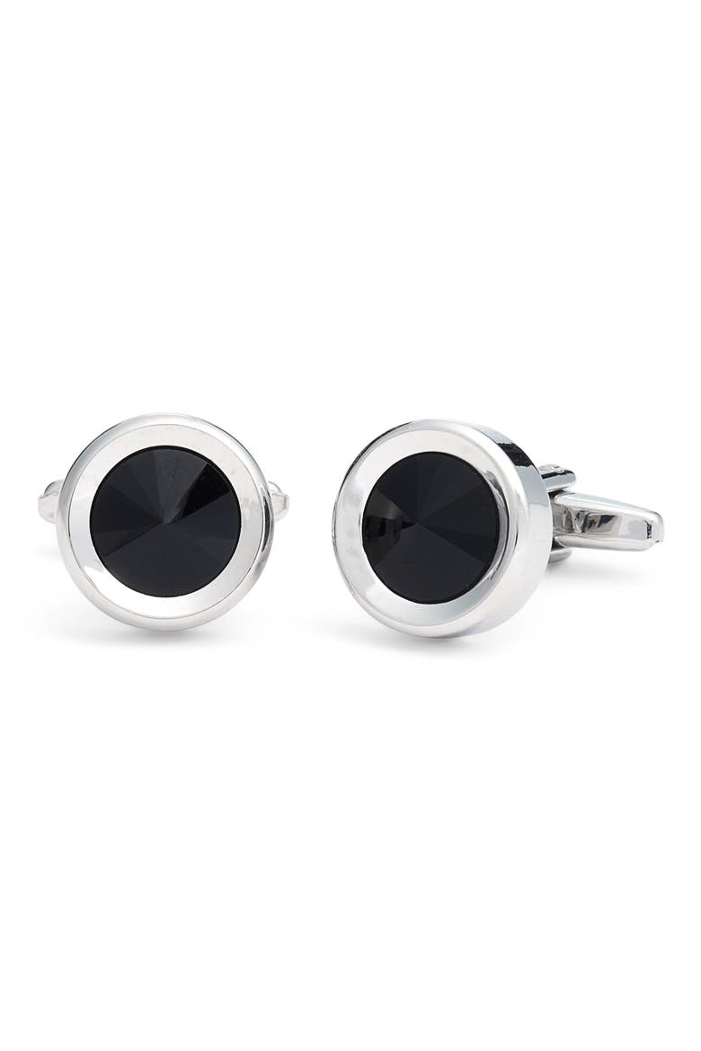 Round Cuff Links, Main, color, BLACK