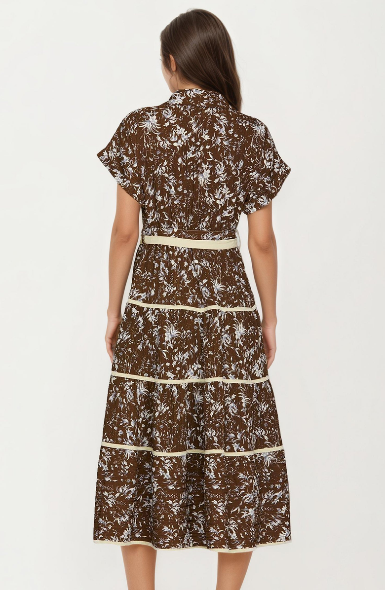 Knit and Lounge Button-Front Tie Waist Midi Dress, Alternate, color, Brown Floral