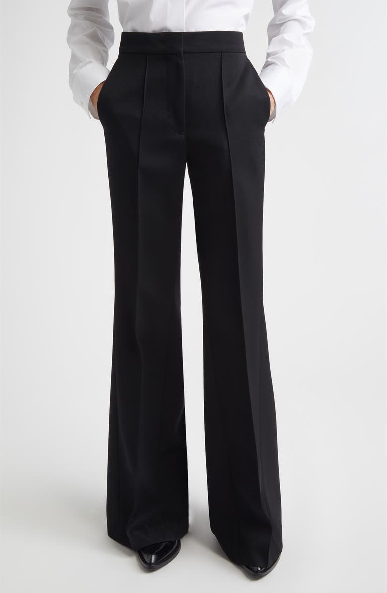 Jil Sander Pintucked Wool Grain de Poudre Flare Trousers, Alternate, color, Black