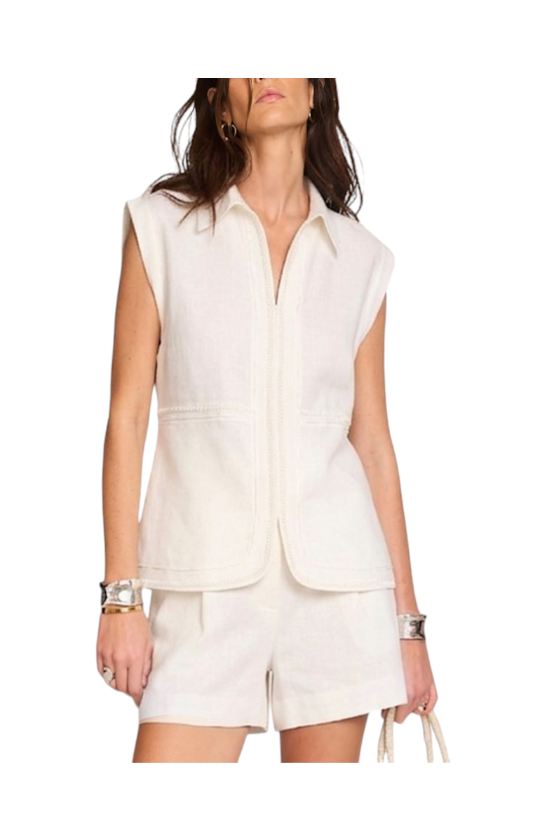 MINT VELVET Linen Sleeveless Collared Shirt, Main, color, Ivory
