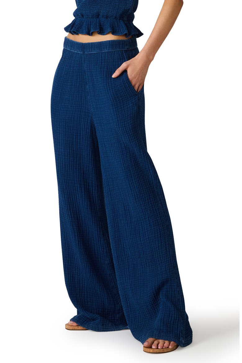 Harbor Cotton Blend Gauze Wide Leg Pants, Alternate, color, SOFT INDIGO