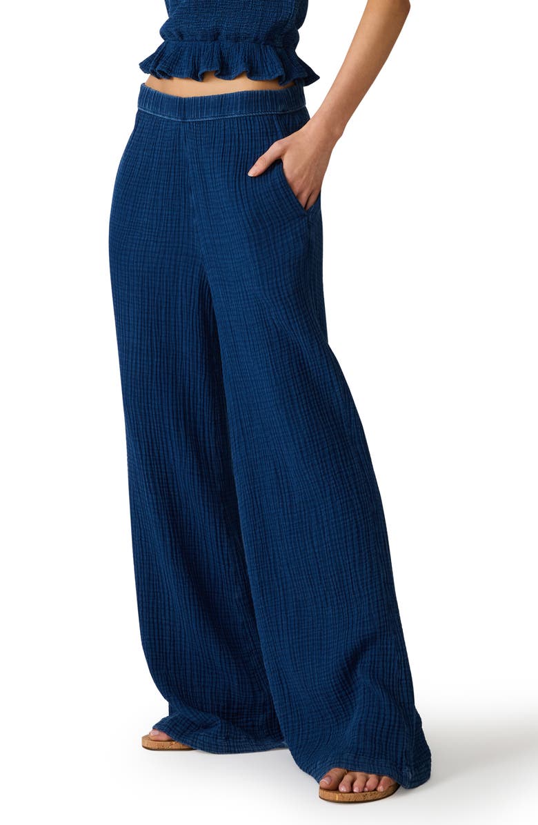 Steve Madden Harbor Cotton Blend Gauze Wide Leg Pants, Alternate, color, Soft Indigo