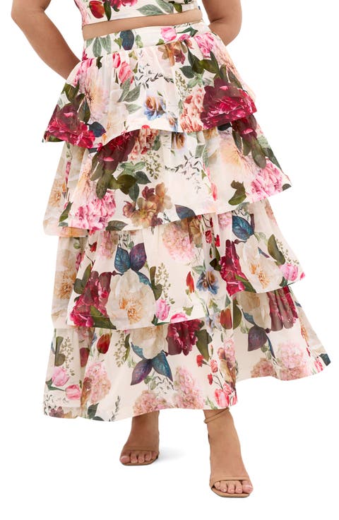 Bianka Floral Print Ruffle Skirt (Plus)