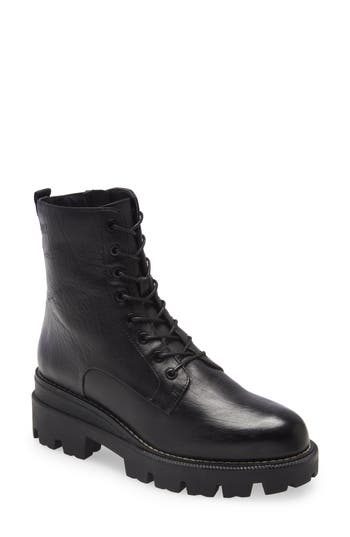 Sam Edelman Women Garret Combat Platform Boot In Black Leather In Black
