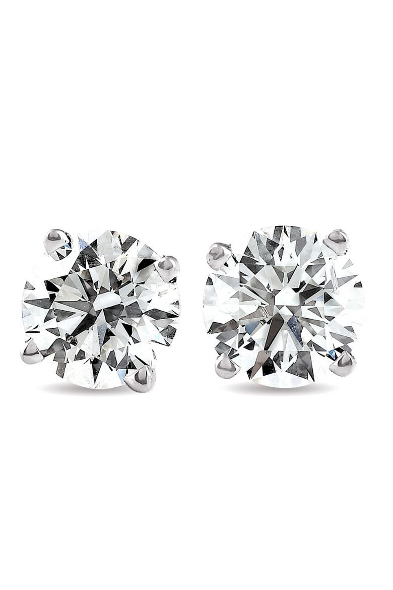 3 CT Round Lab Grown Diamond Screw Back Studs 14K Gold, Main, color, 14k White Gold