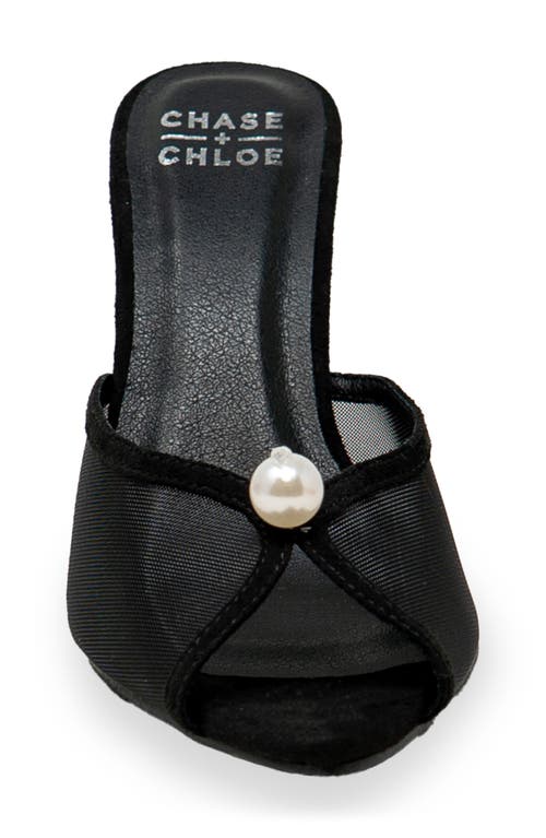 Chase & Chloe Chase And Chloe Halston Faux Pearl Mesh Sandal In Black