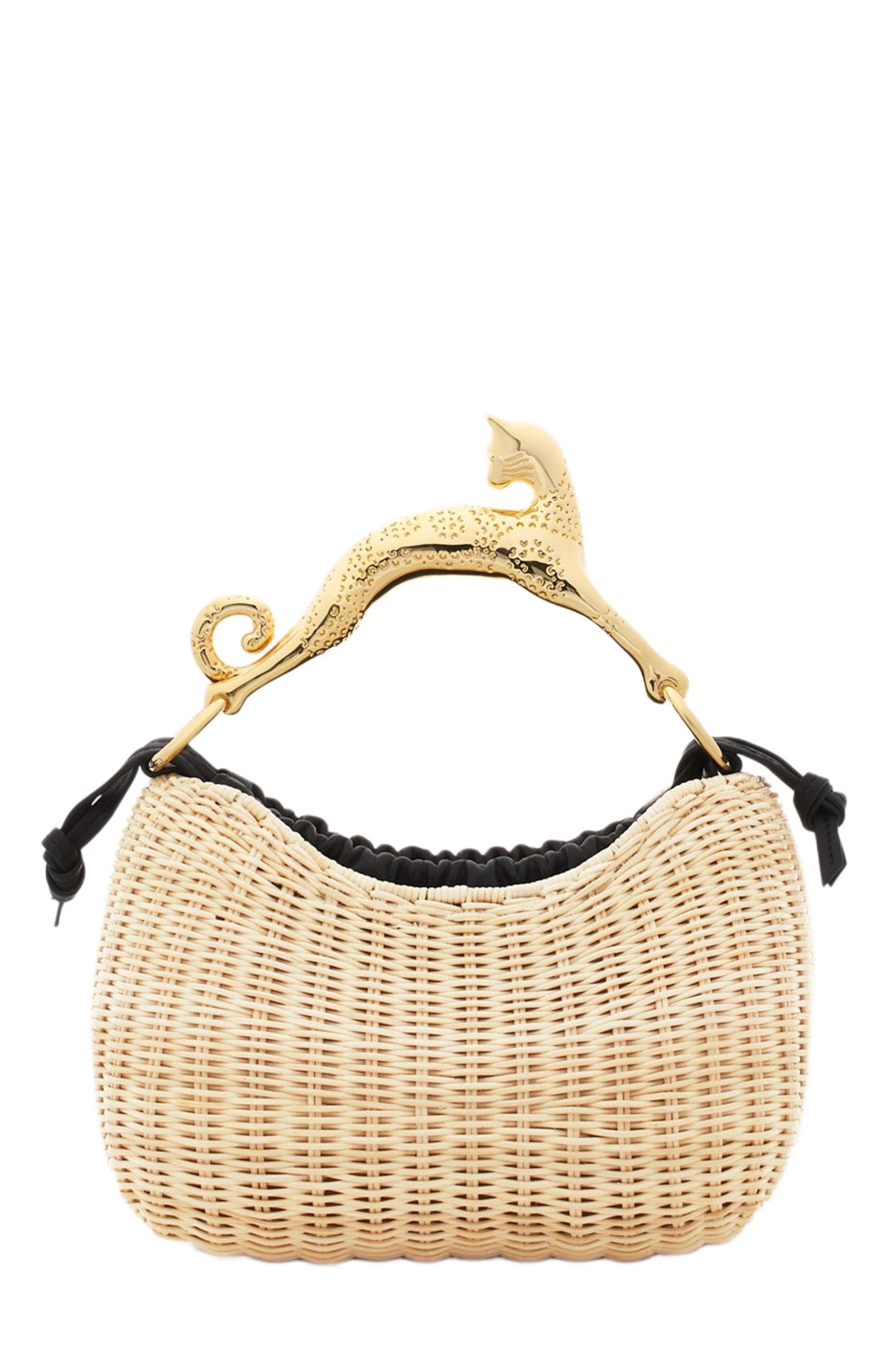 Lanvin Wicker Hobo Cat Bag Sm, Alternate, color, 
