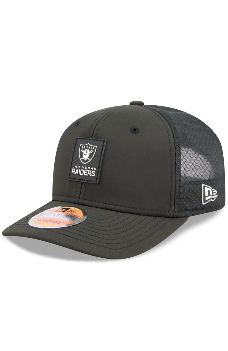 New Era Men's New Era Black Las Vegas Raiders 2025 Sideline 9SEVENTY Trucker Adjustable Hat, Main, color, Black