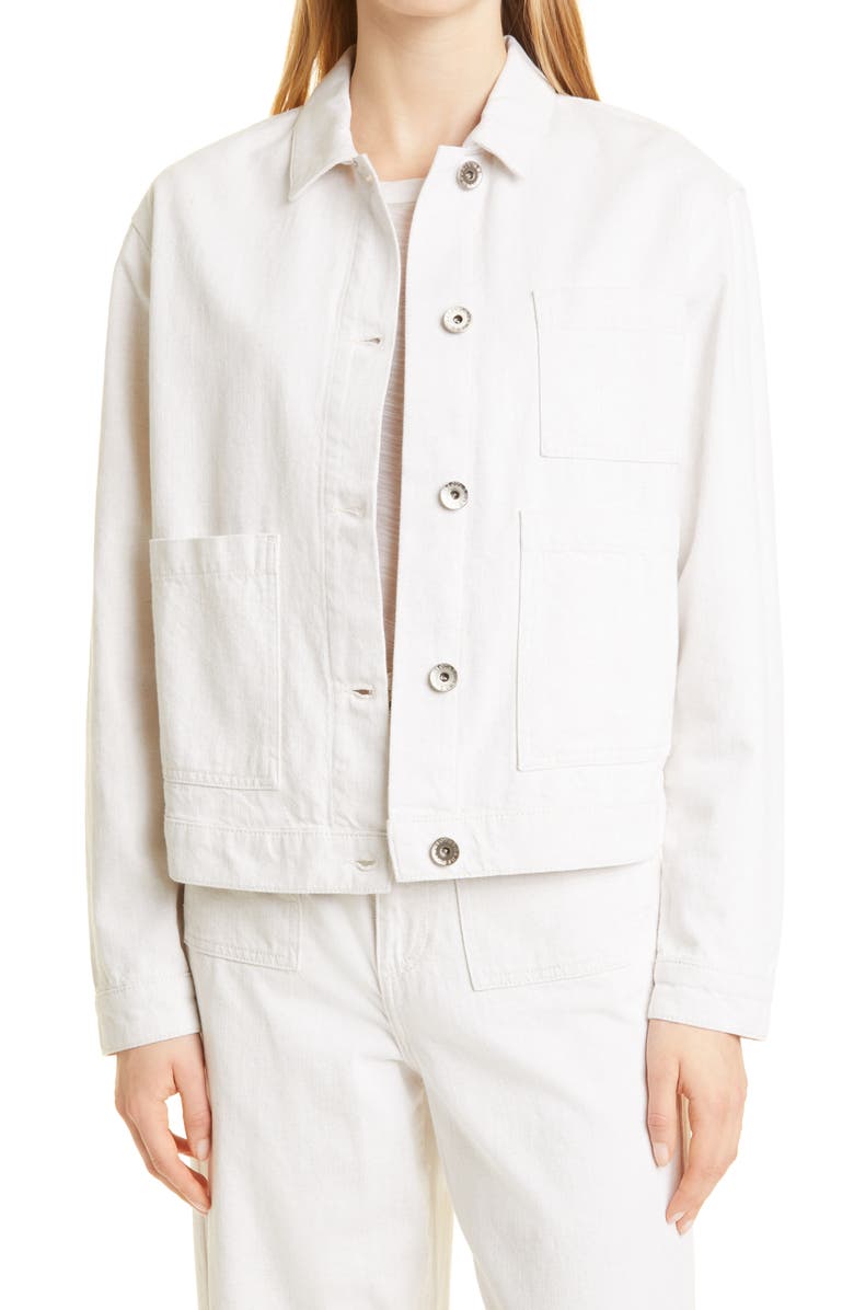 Emporio Armani Relaxed Fit Cotton & Linen Twill Trucker Jacket, Main, color, 