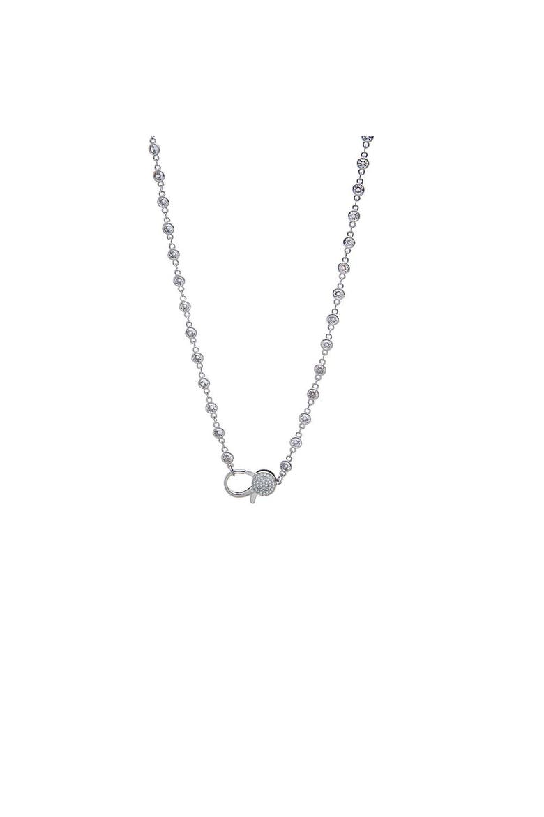 Silver CZ Bezel Pave Lobster Lock Chain Necklace, Main, color, Silver