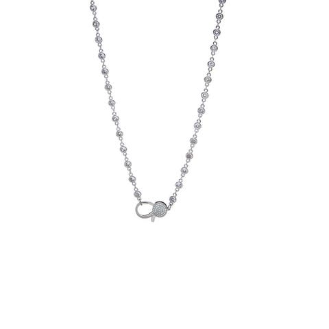 Silver CZ Bezel Pave Lobster Lock Chain Necklace