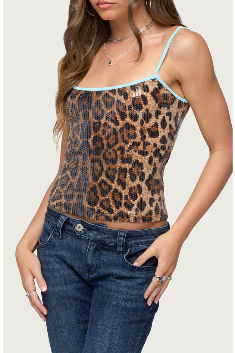 Dimitra Sequin & Leopard Print Camisole, Alternate, color, LEOPARD