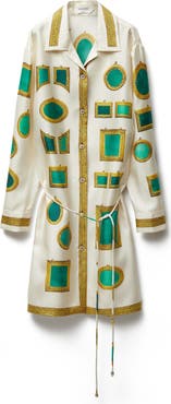Versace Print Long Sleeve Silk Twill Shirtdress