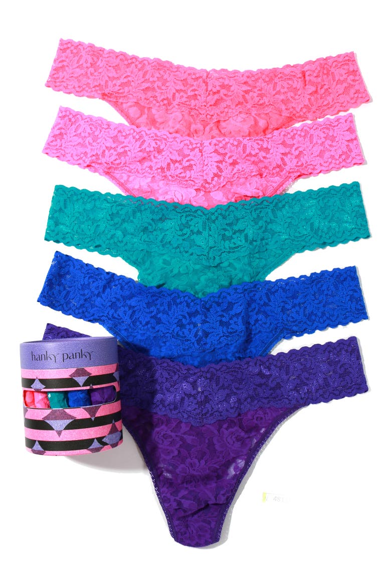 Holiday Assorted 5-Pack Original Rise Thongs, Alternate, color, BLUE MULTI