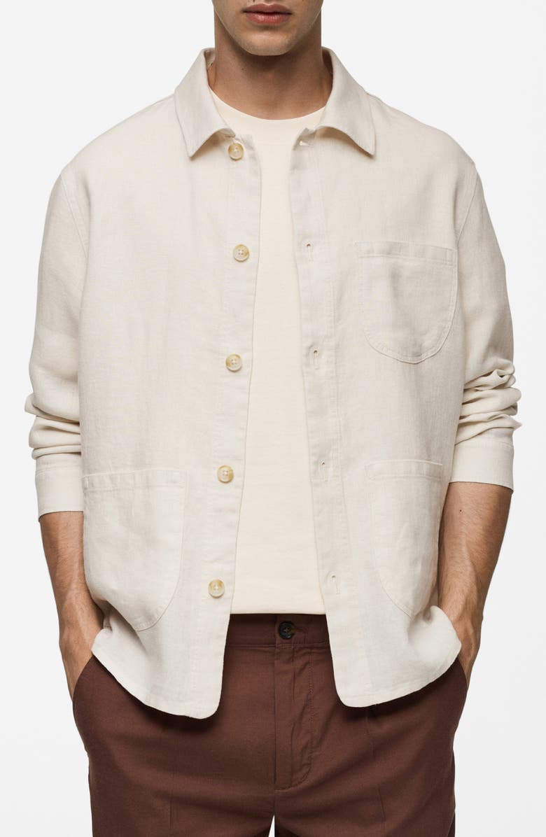 MANGO Linen Button-Up Overshirt, Main, color,