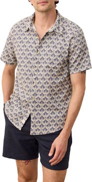 Marine Layer Leaf Print Short Sleeve Stretch Cotton Selvage Button-Up Shirt