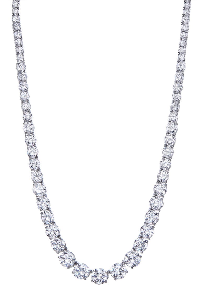Sterling Silver Cubic Zirconia Tennis Necklace, Main, color, WHITE