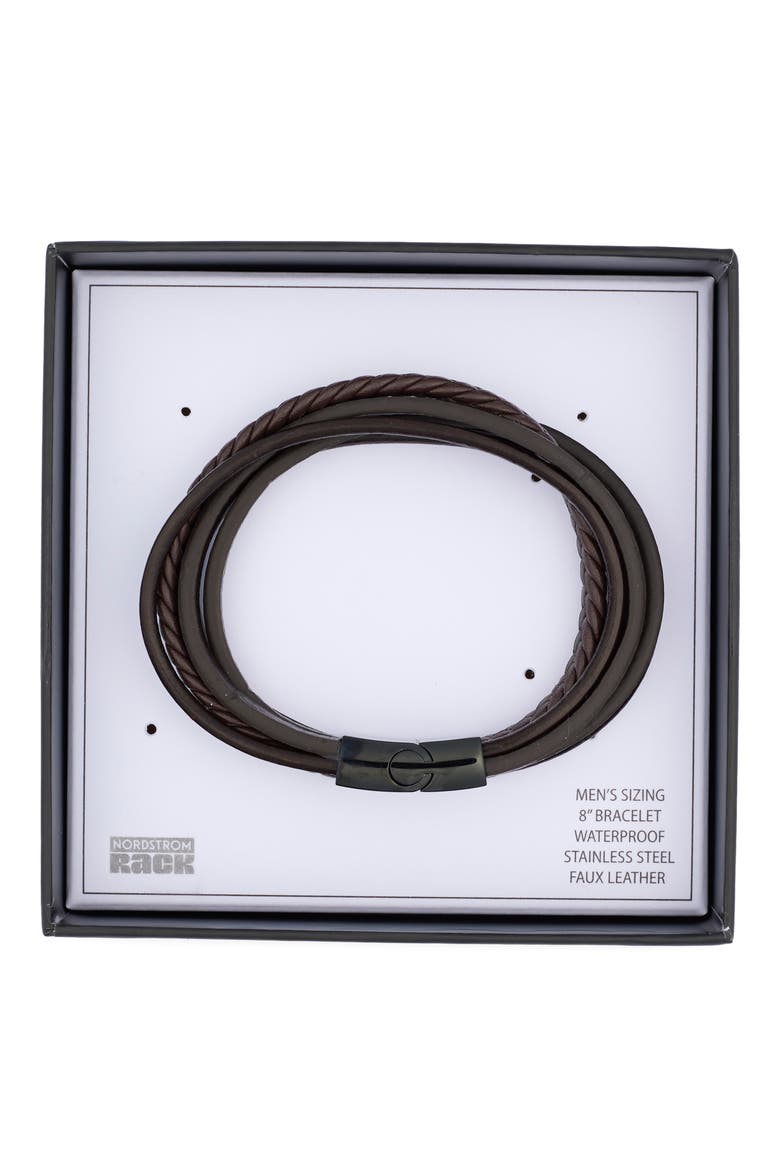 Men's Faux Leather Bracelet, Main, color, BLACK