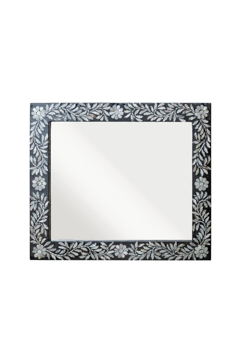 Framed Wall Mirror with Inlaid Design, Main, color, Black