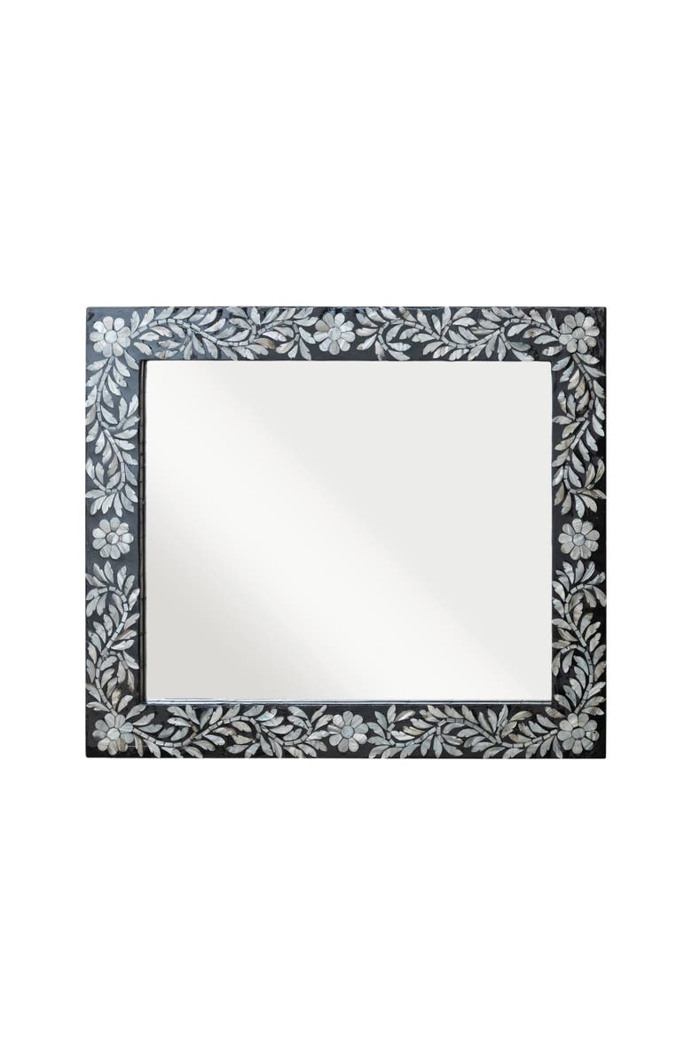 Storied Home Framed Wall Mirror with Inlaid Design, Main, color, Black