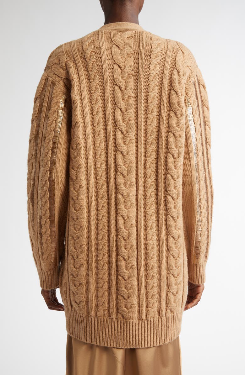 Max Mara Sequin Cable Stitch Wool & Cashmere Cardigan, Alternate, color, Camel