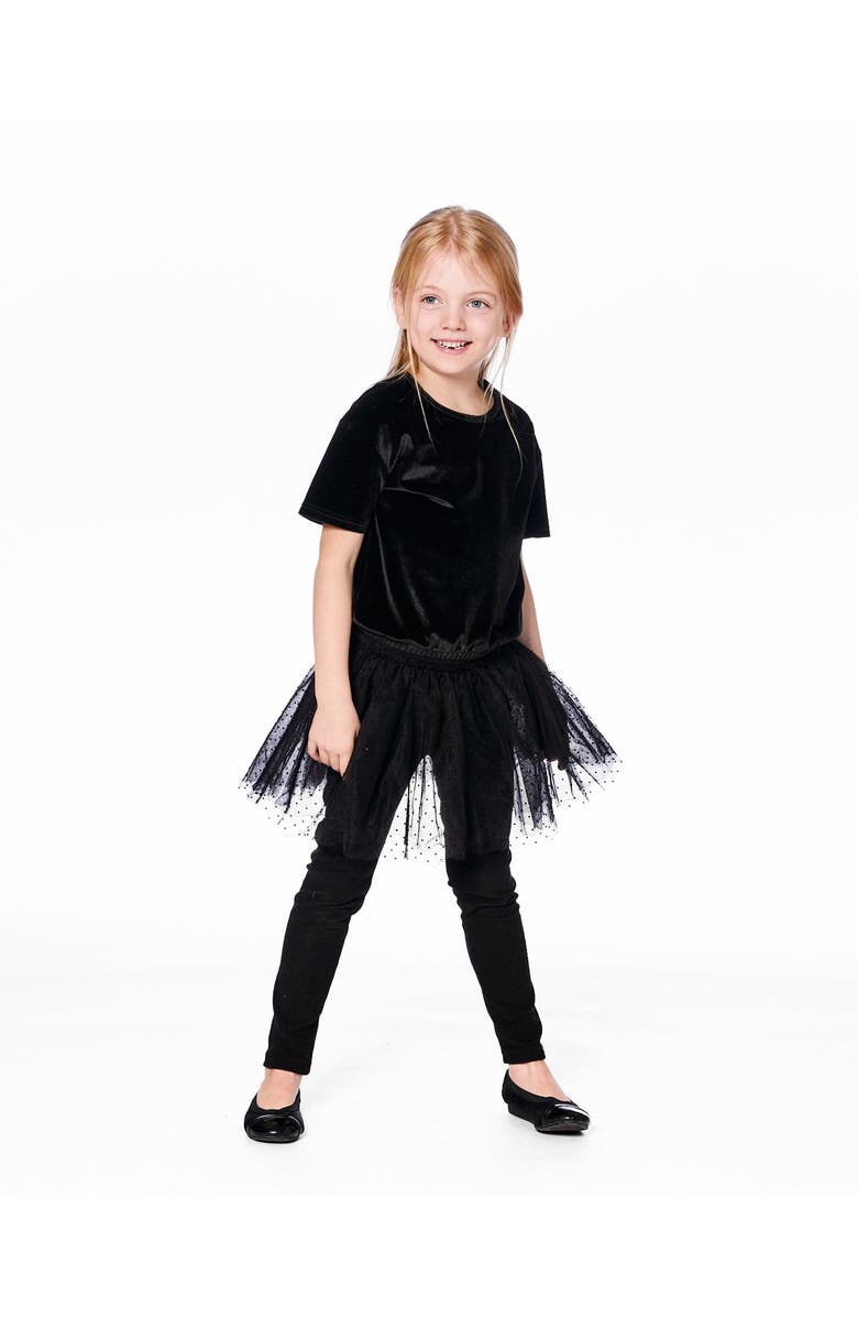 Deux par Deux Leggings with Tulle Skirt, Main, color, Black