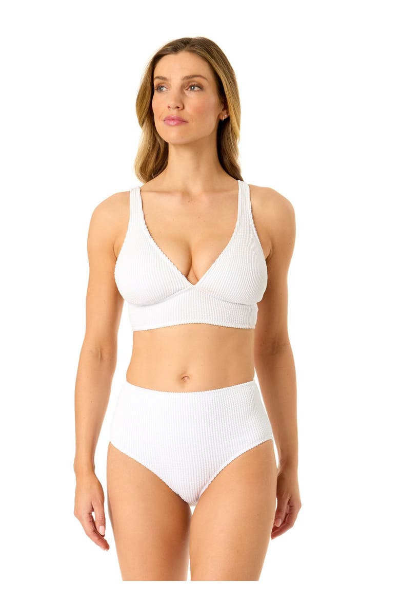 Women's Live In Color Textured Shirred Soft Band Bralette Bikini Swim Top, Main, color, White