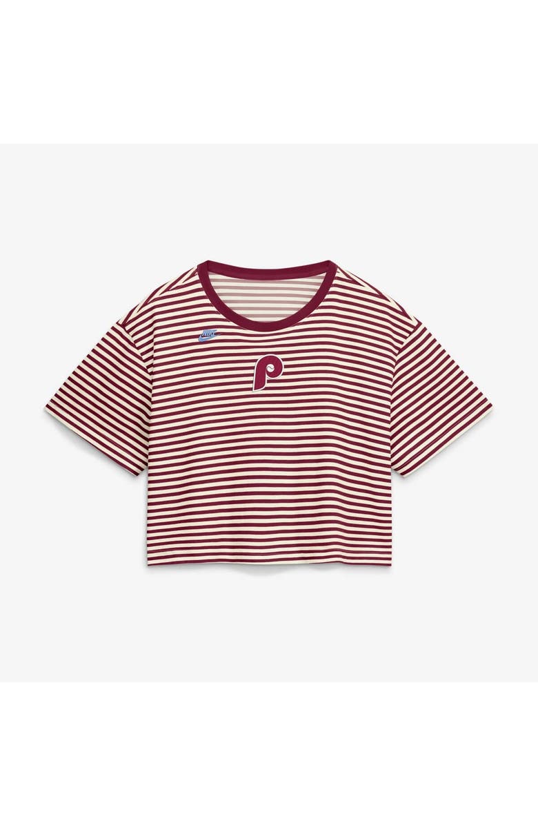 Nike Women's Nike Burgundy/Cream Philadelphia Phillies Cooperstown Collection Striped Cropped T-Shirt, Alternate, color, Burgundy