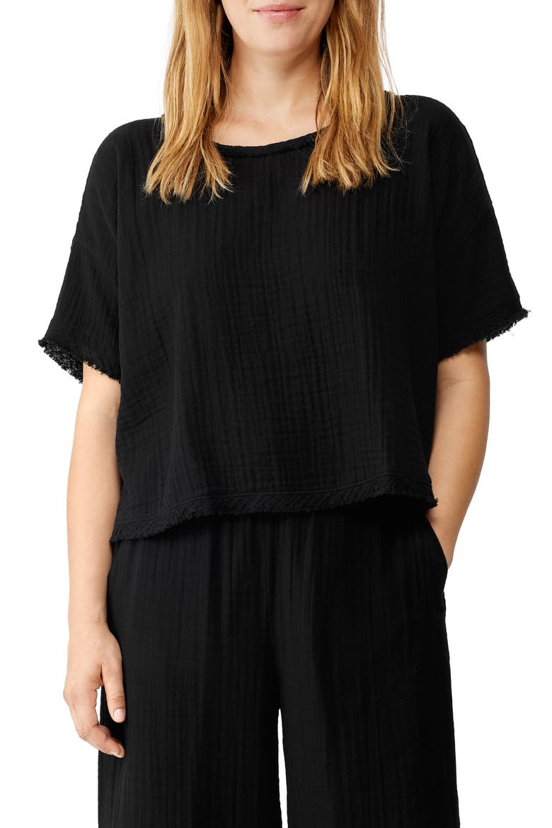 Ballet Neck Organic Cotton Boxy Top, Main, color, BLACK