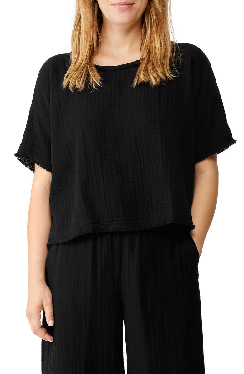Eileen Fisher Ballet Neck Organic Cotton Boxy Top, Main, color,