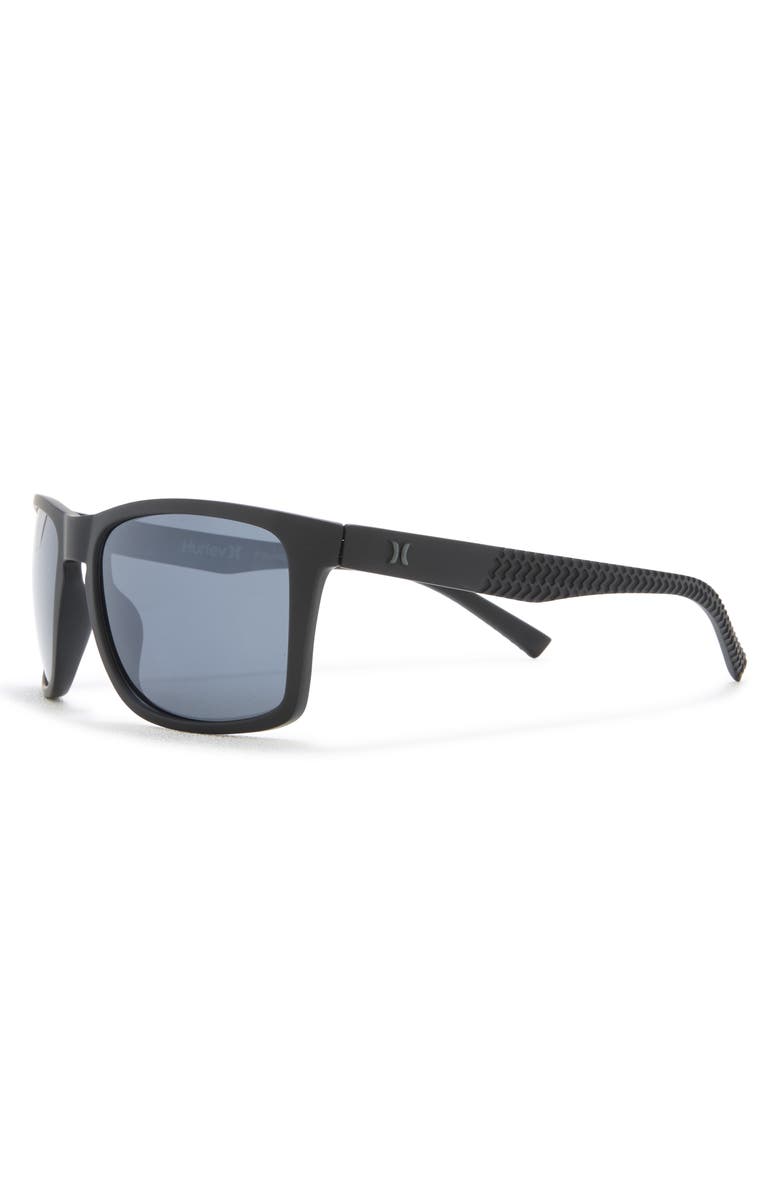 Hurley 56mm Polarized Rectangular Sunglasses, Alternate, color, Rubberize Blk/Smoke