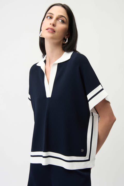 Viscose Blend Boxy Sweater With Stripe Detail