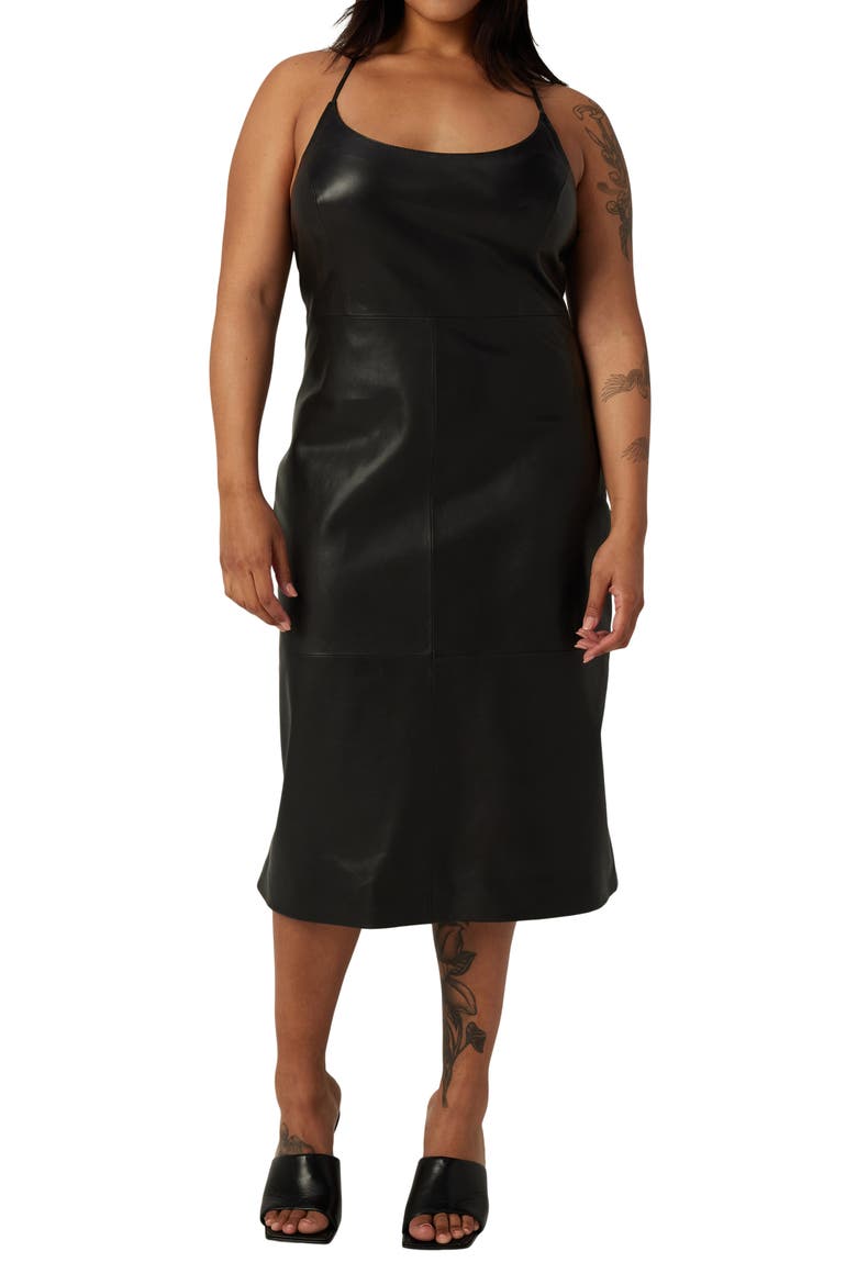 Lace-Up Leather Dress, Alternate, color, BLACK
