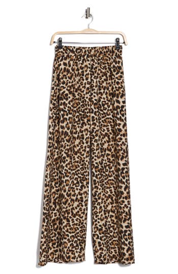 Renee C Leopard Print Wide Leg Pants In Brown