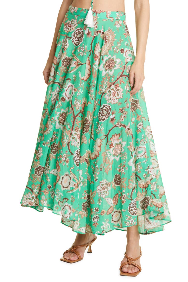 Aquinnah Floral Print Cotton Skirt, Main, color, JACOBEAN MINT