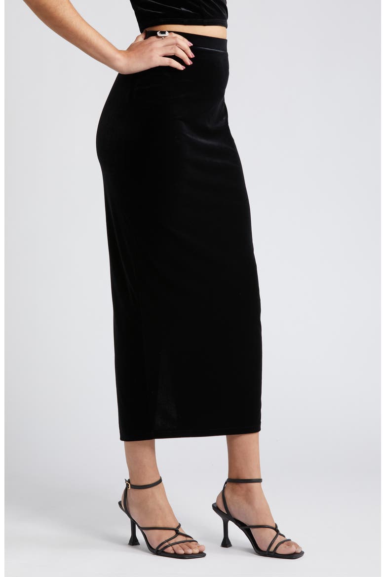 Velour Maxi Skirt, Alternate, color, BLACK