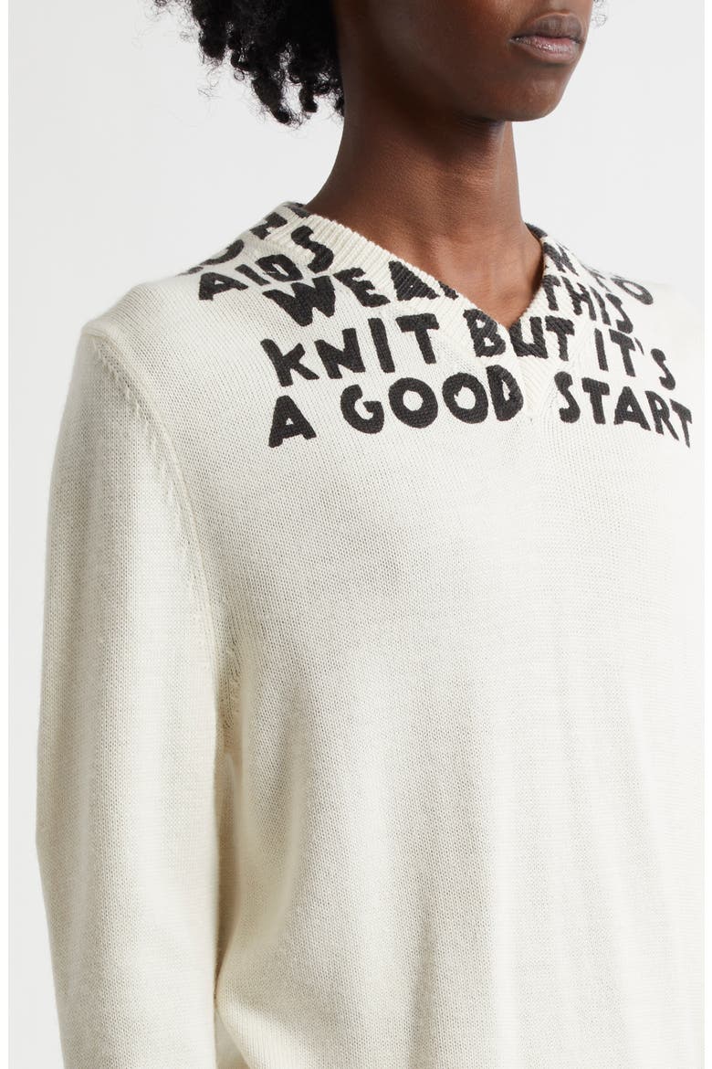 Virgin Wool Blend V-Neck Sweater, Alternate, color, OFF WHITE-BLACK