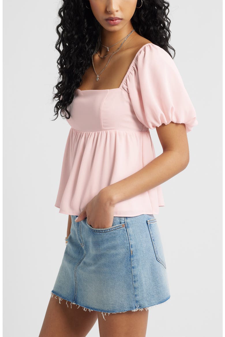 Print Bubble Sleeve Babydoll Top, Alternate, color, PINK BALM