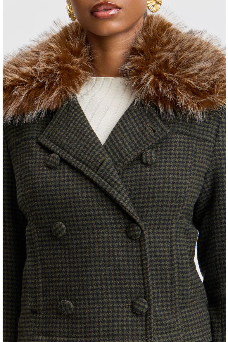 Cropped Houndstooth Peacoat with Detachable Faux Fur Collar, Alternate, color, NAVY/GREEN HOUNDSTOOTH