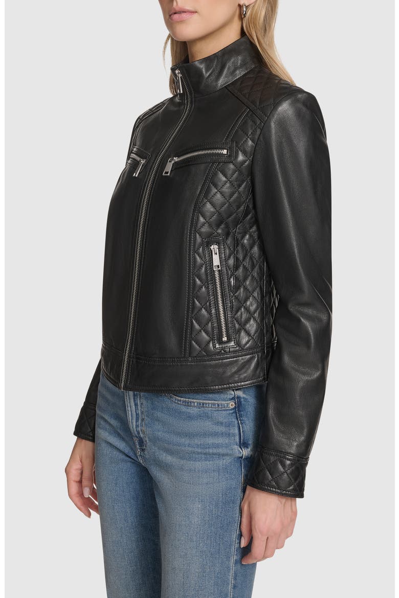 Mikel Racer Leather Jacket, Alternate, color, BLACK