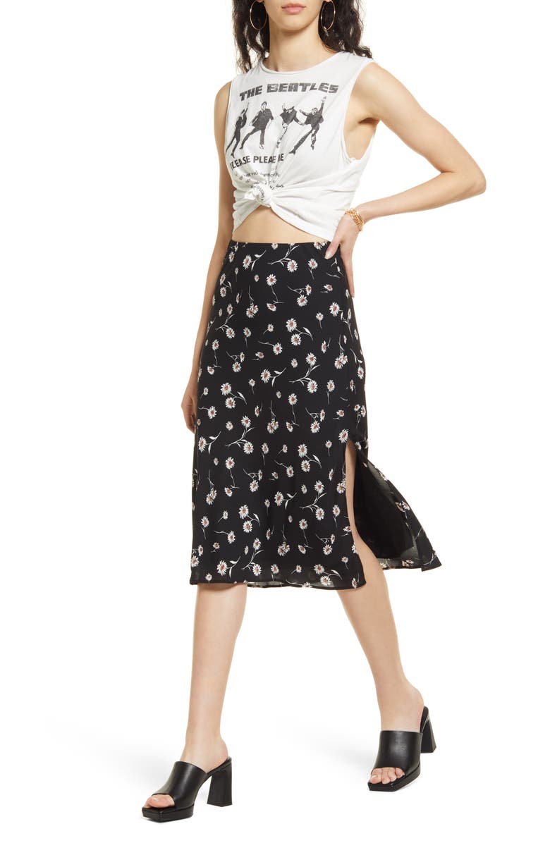 BP. Floral Print Side Slit Midi Skirt, Alternate, color, 