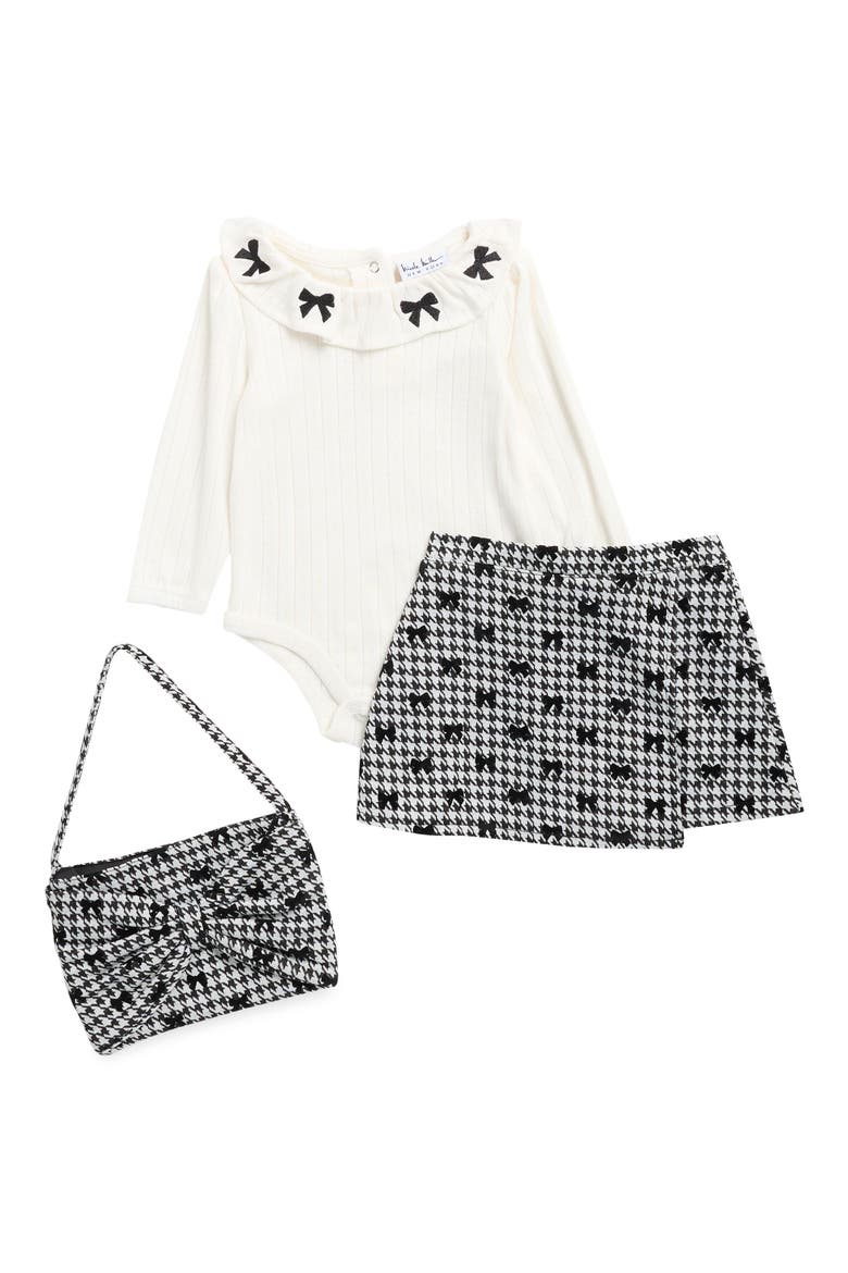 Kids' Bow Bodysuit, Skort & Bag 3-Piece Set, Main, color, IVORY