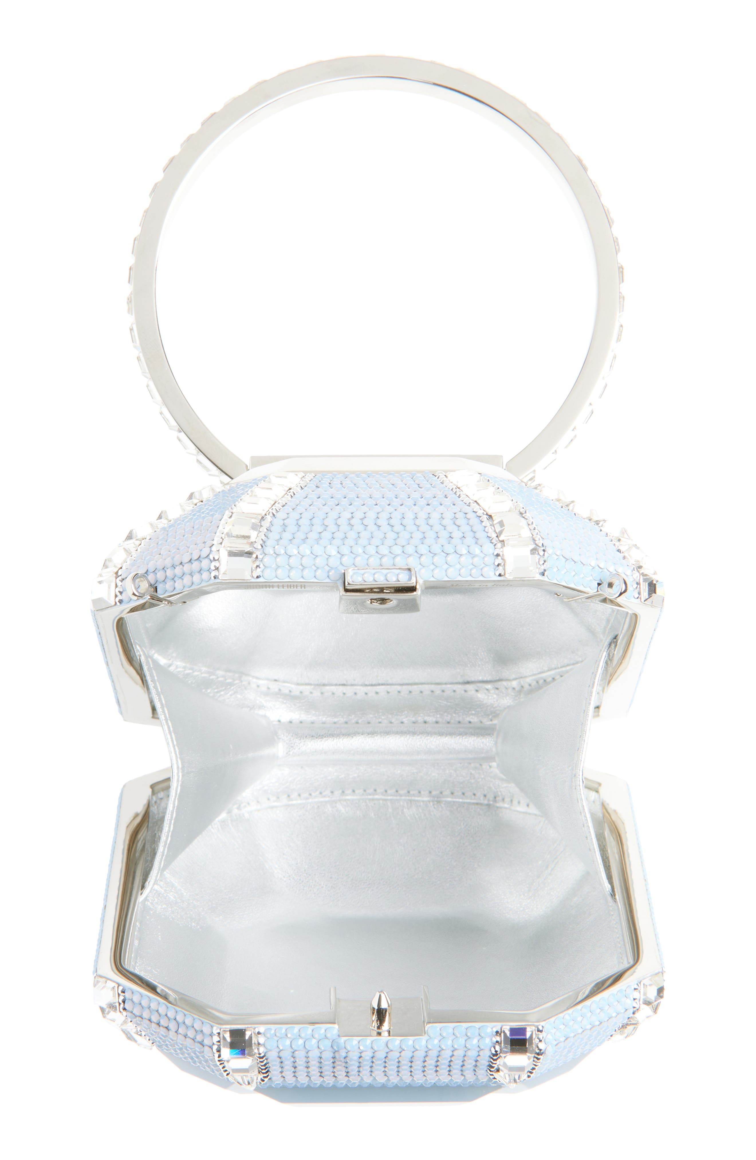 JUDITH LEIBER COUTURE Emerald Cut Ring Minaudière, Alternate, color, Silver Sapphire Multi