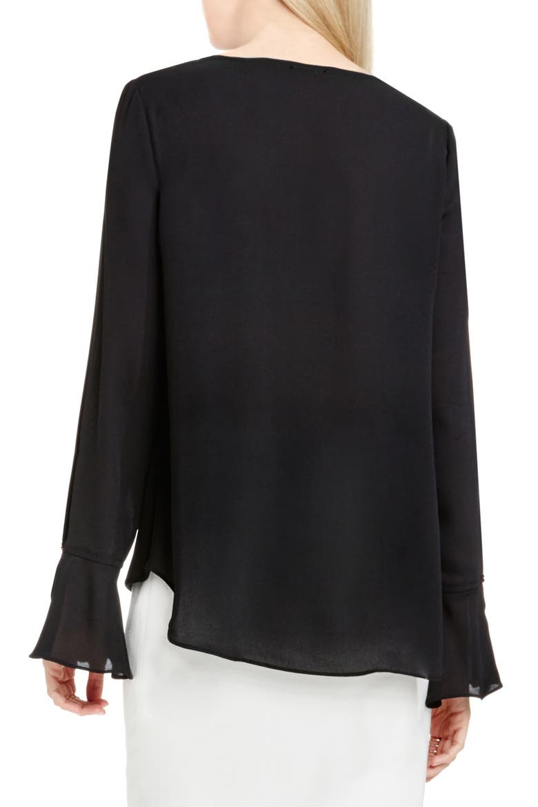 Bell Cuff Fold Front Blouse, Alternate, color, RICH BLACK